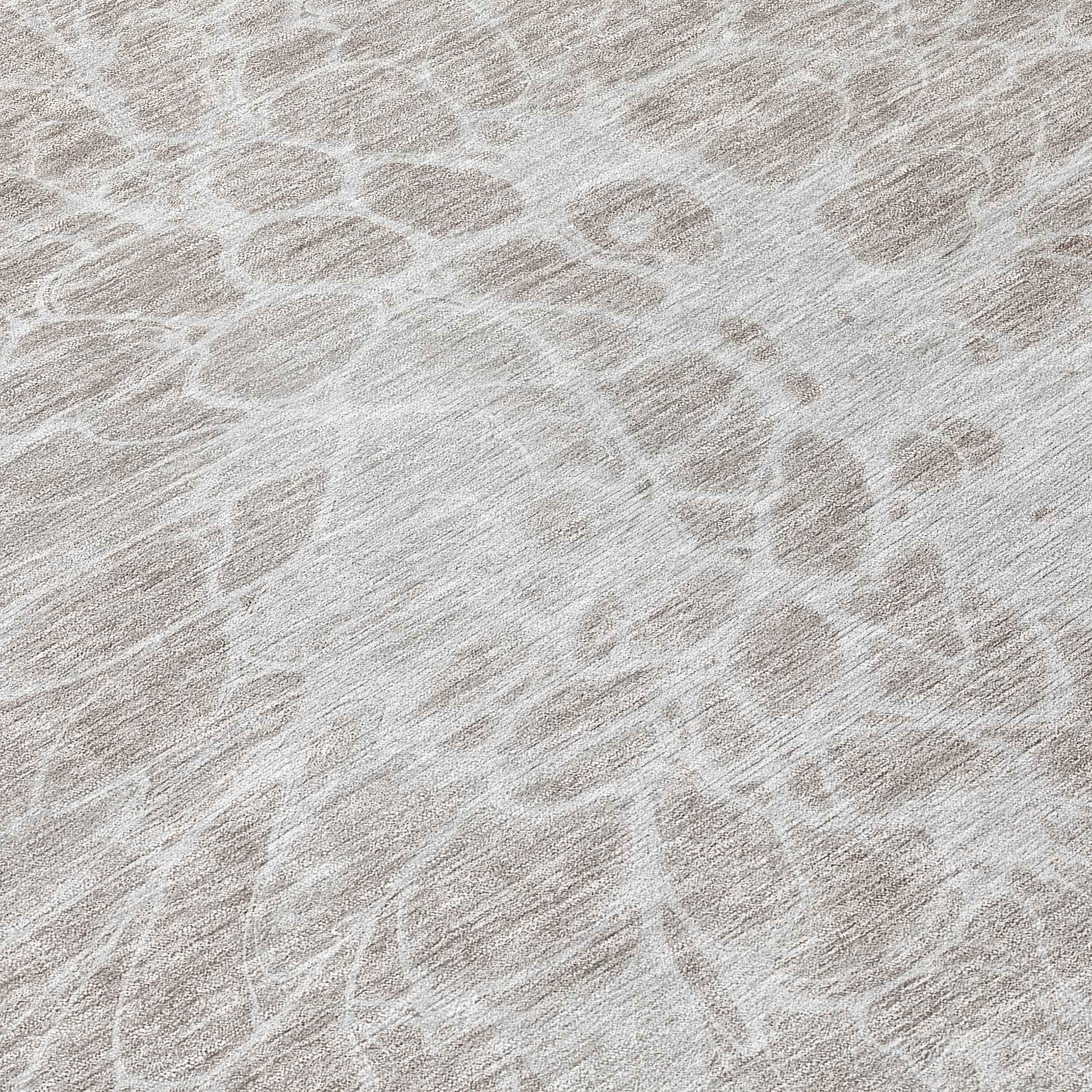 8' Taupe Beige And Ivory Round Abstract Washable Indoor Outdoor Area Rug