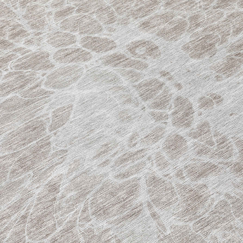 8' Taupe Beige And Ivory Round Abstract Washable Indoor Outdoor Area Rug