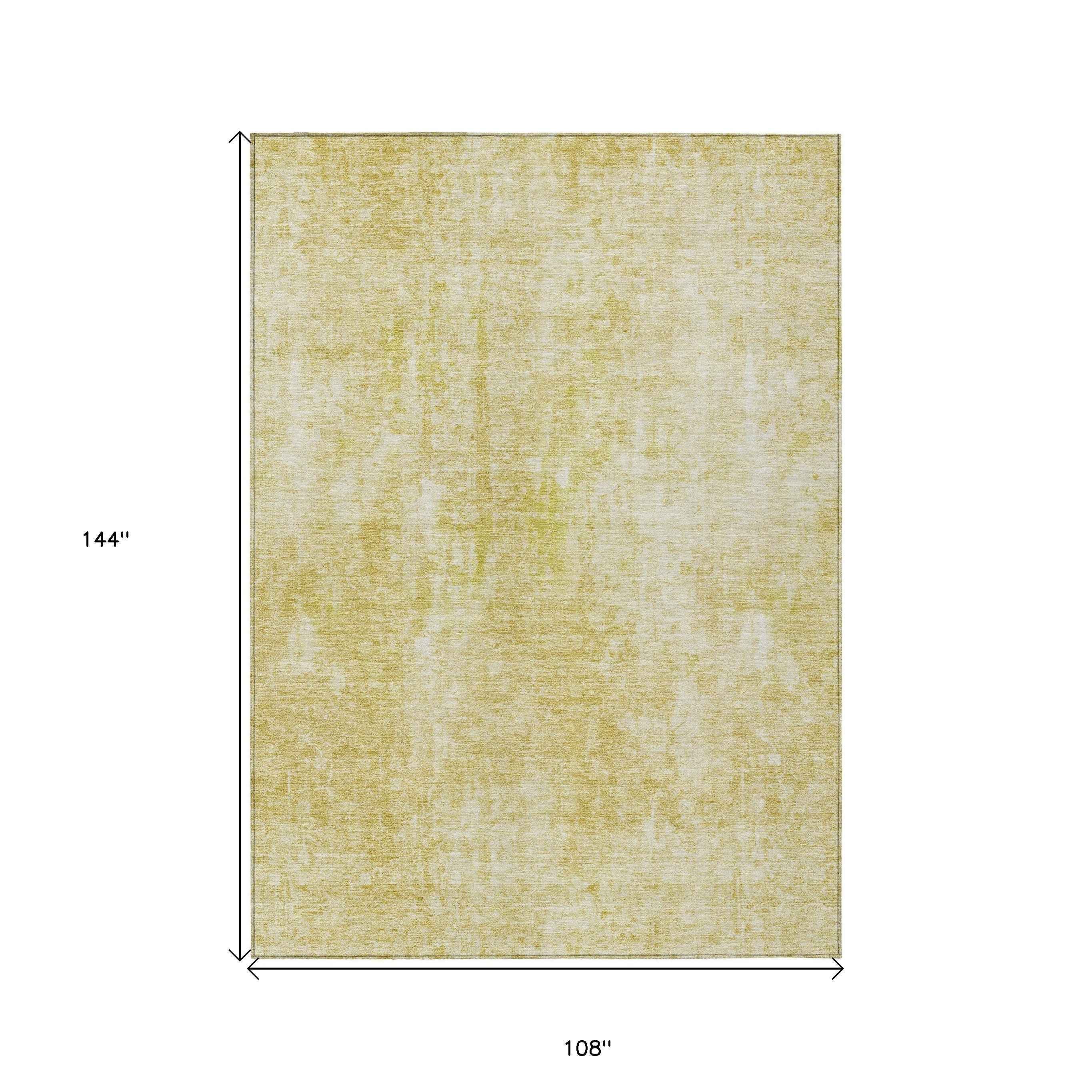 9' X 12' Gold Wheat And Ivory Abstract Washable Indoor Outdoor Area Rug
