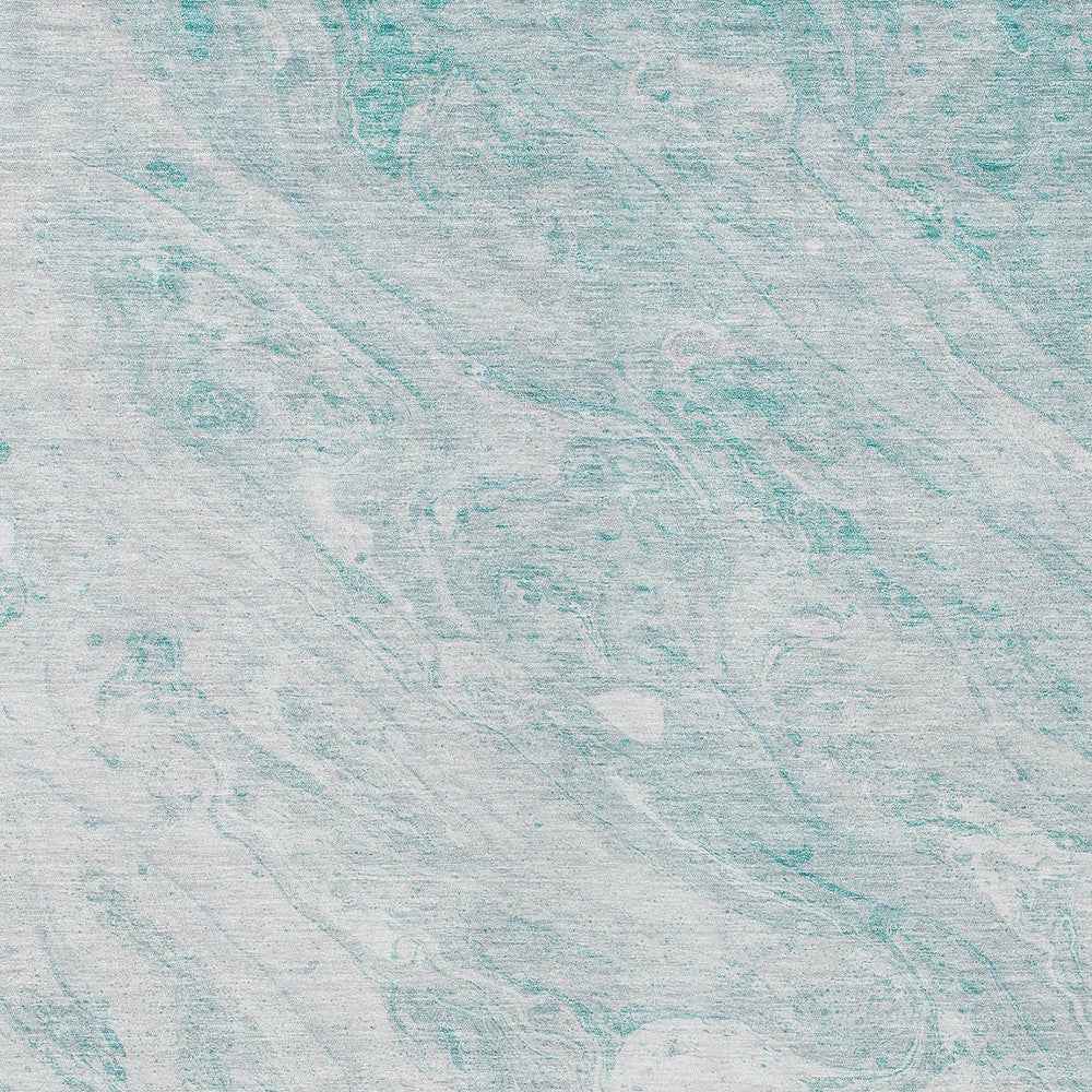 8' X 10' Aquamarine Aqua And Ivory Abstract Washable Indoor Outdoor Area Rug