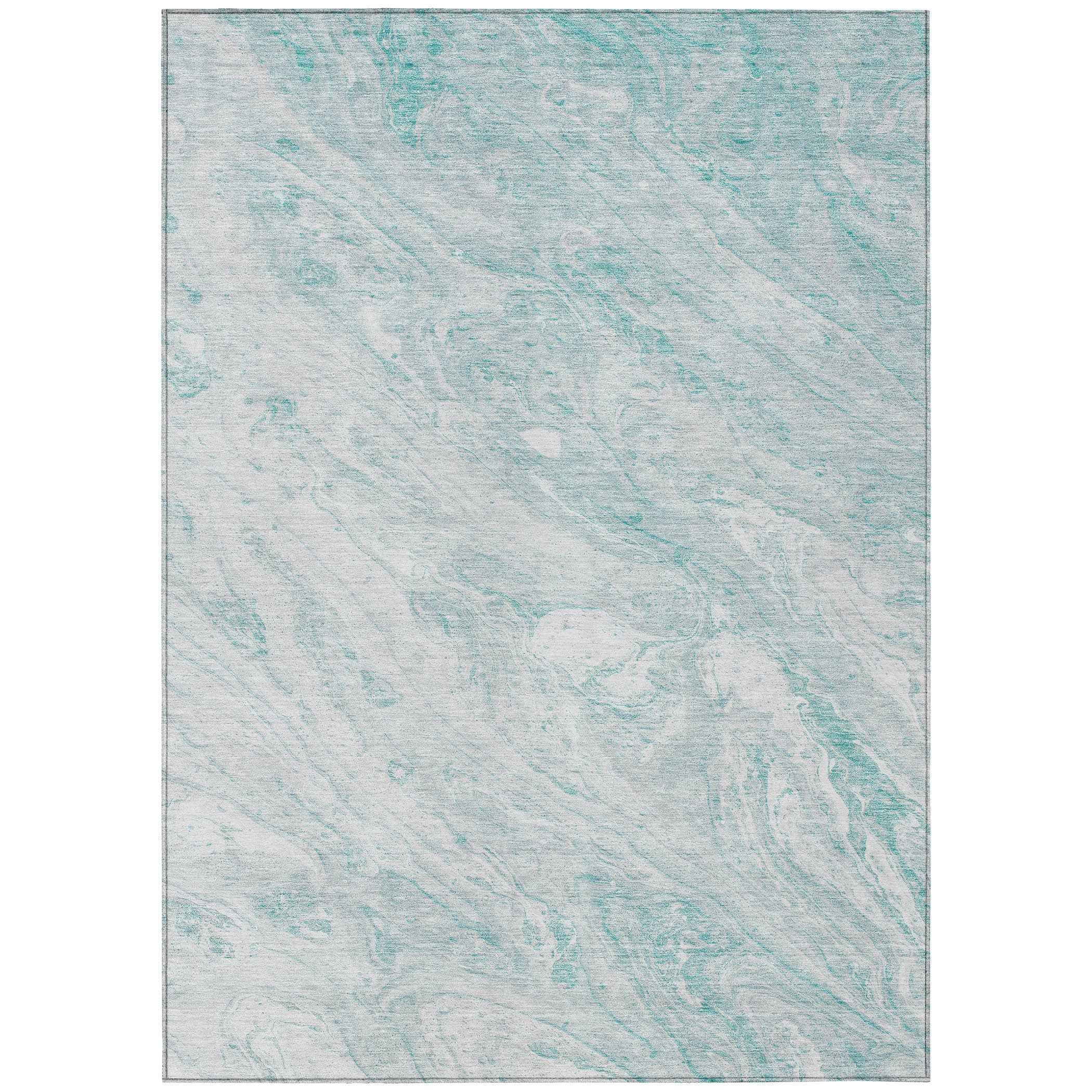 8' X 10' Aquamarine Aqua And Ivory Abstract Washable Indoor Outdoor Area Rug