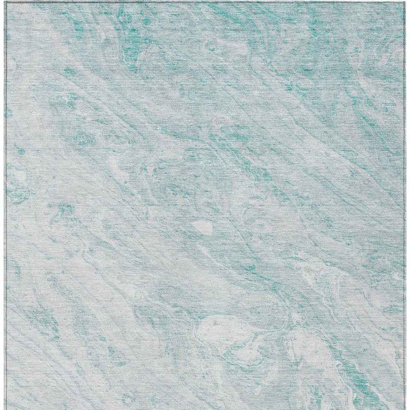 8' X 10' Aquamarine Aqua And Ivory Abstract Washable Indoor Outdoor Area Rug