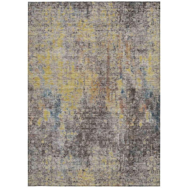 8' X 10' Brown And Gold Abstract Washable Indoor Outdoor Area Rug