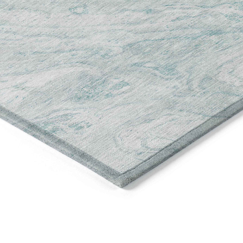 8' X 10' Aquamarine Aqua And Ivory Abstract Washable Indoor Outdoor Area Rug