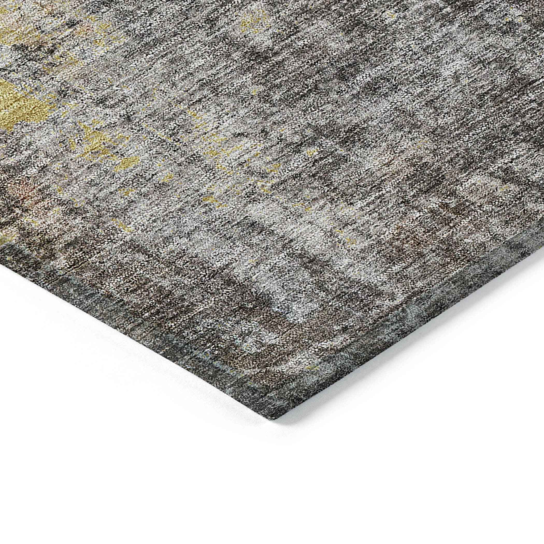 8' X 10' Brown And Gold Abstract Washable Indoor Outdoor Area Rug