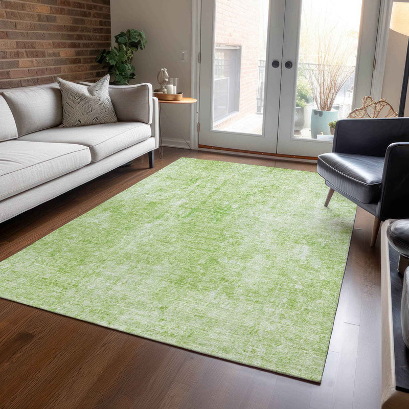 9' X 12' Green And Ivory Abstract Washable Indoor Outdoor Area Rug