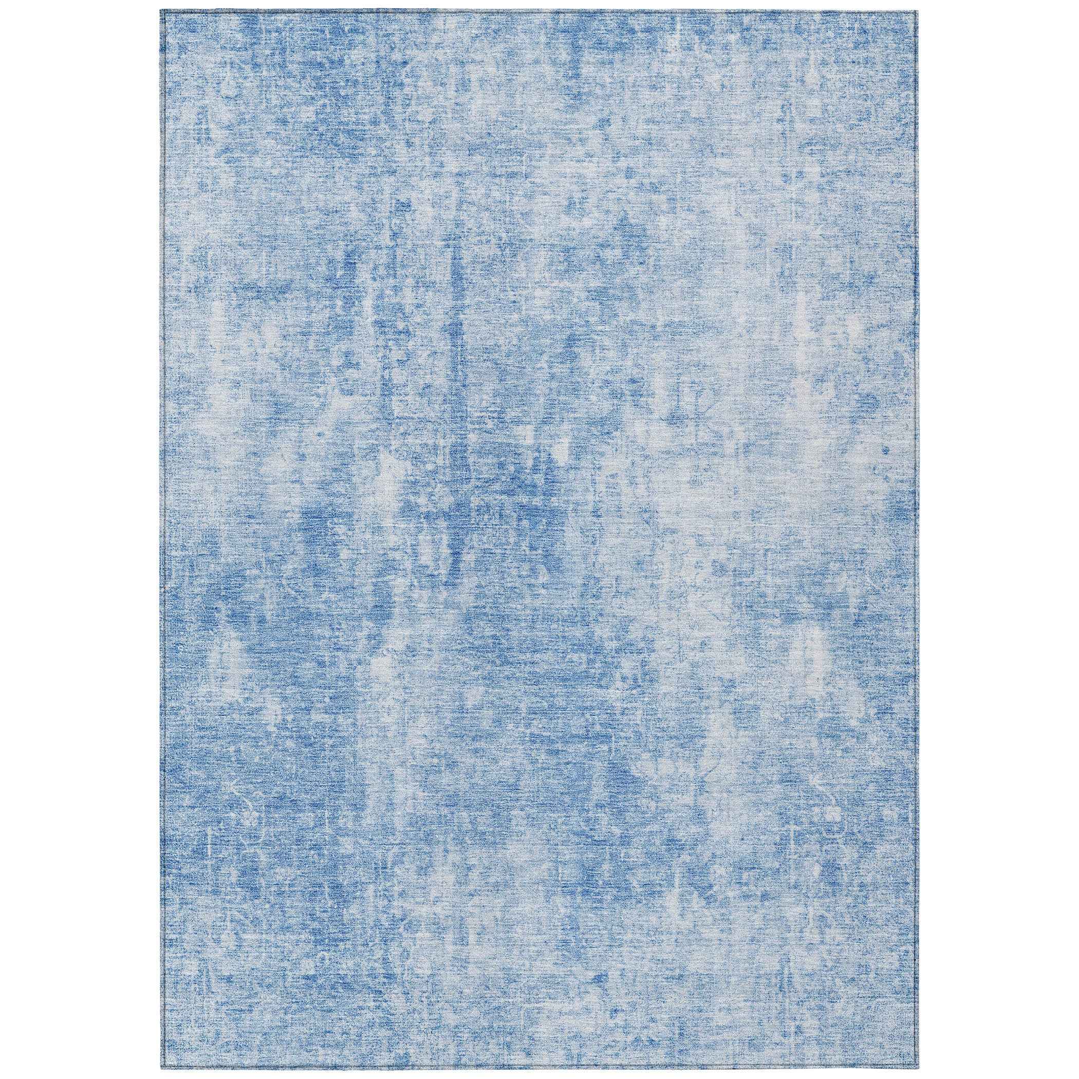 3' X 5' Denim Blue And Ivory Abstract Washable Indoor Outdoor Area Rug