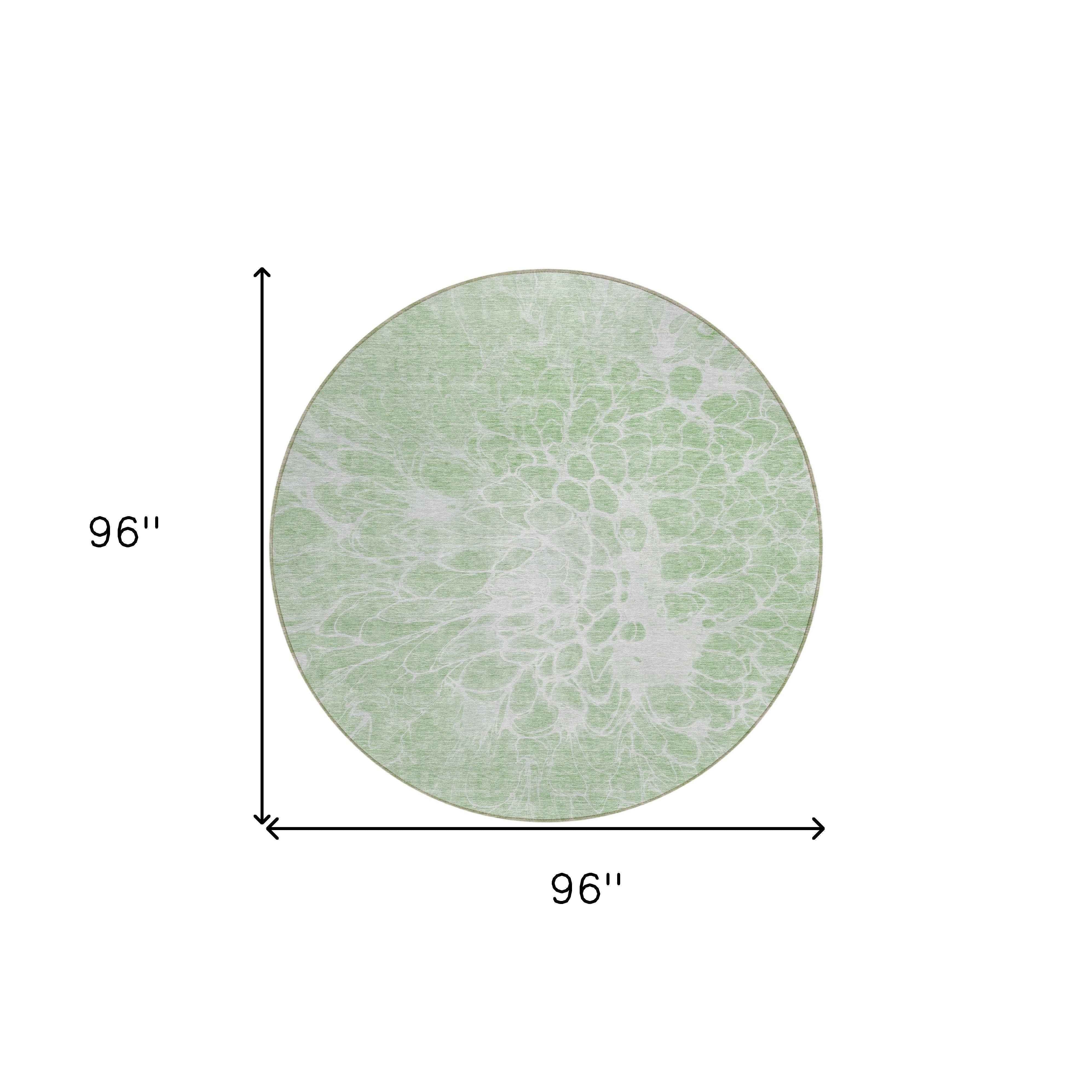 8' Mint Green And Ivory Round Abstract Washable Indoor Outdoor Area Rug