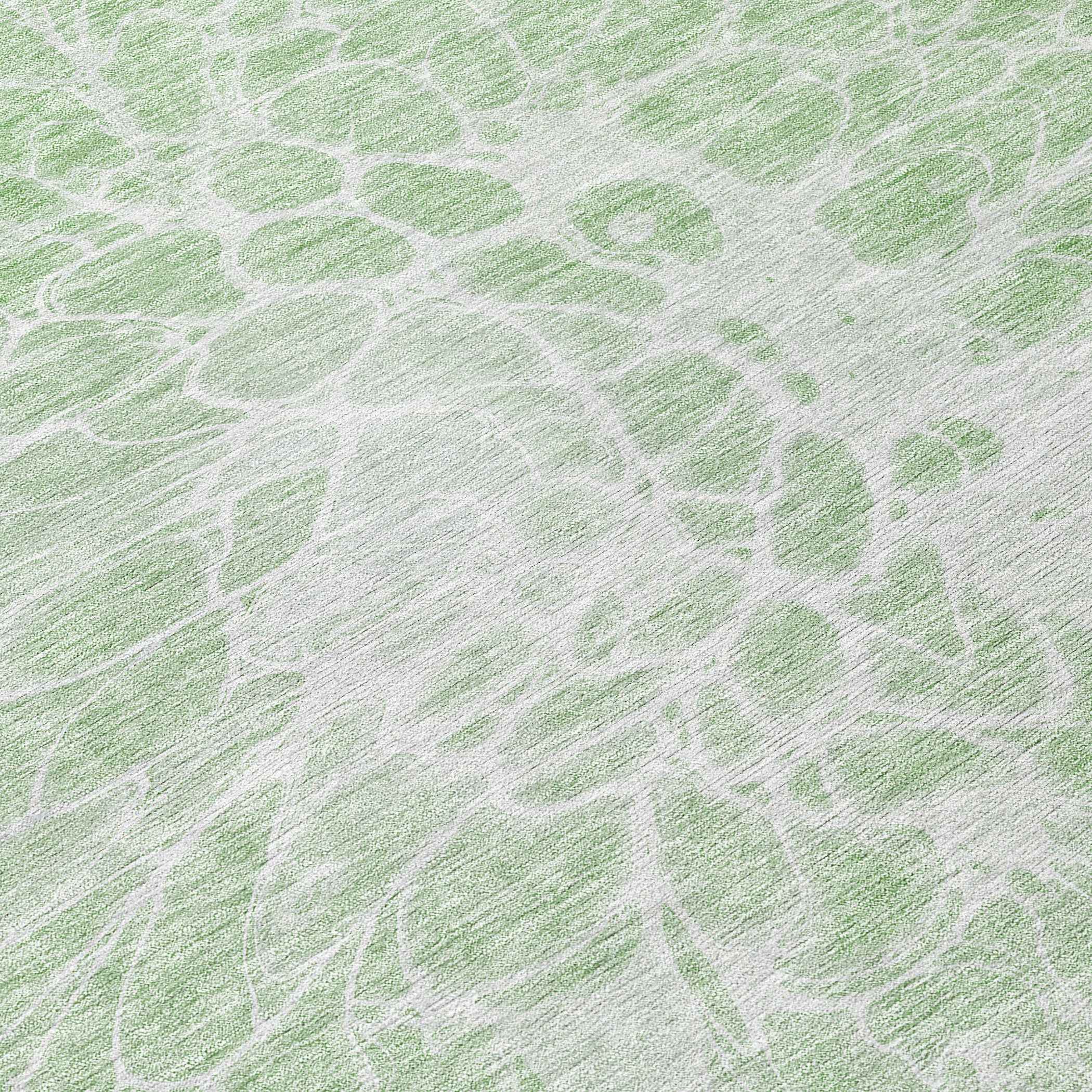 8' Mint Green And Ivory Round Abstract Washable Indoor Outdoor Area Rug