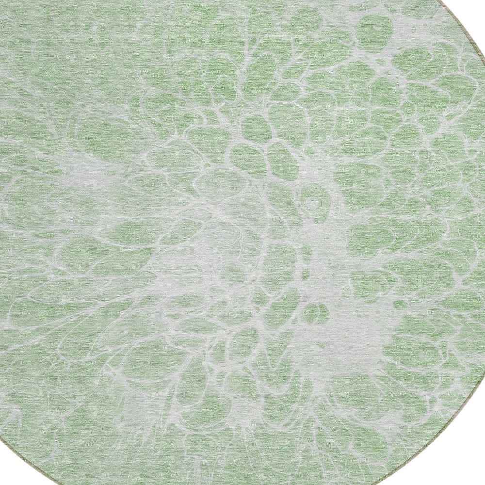8' Mint Green And Ivory Round Abstract Washable Indoor Outdoor Area Rug