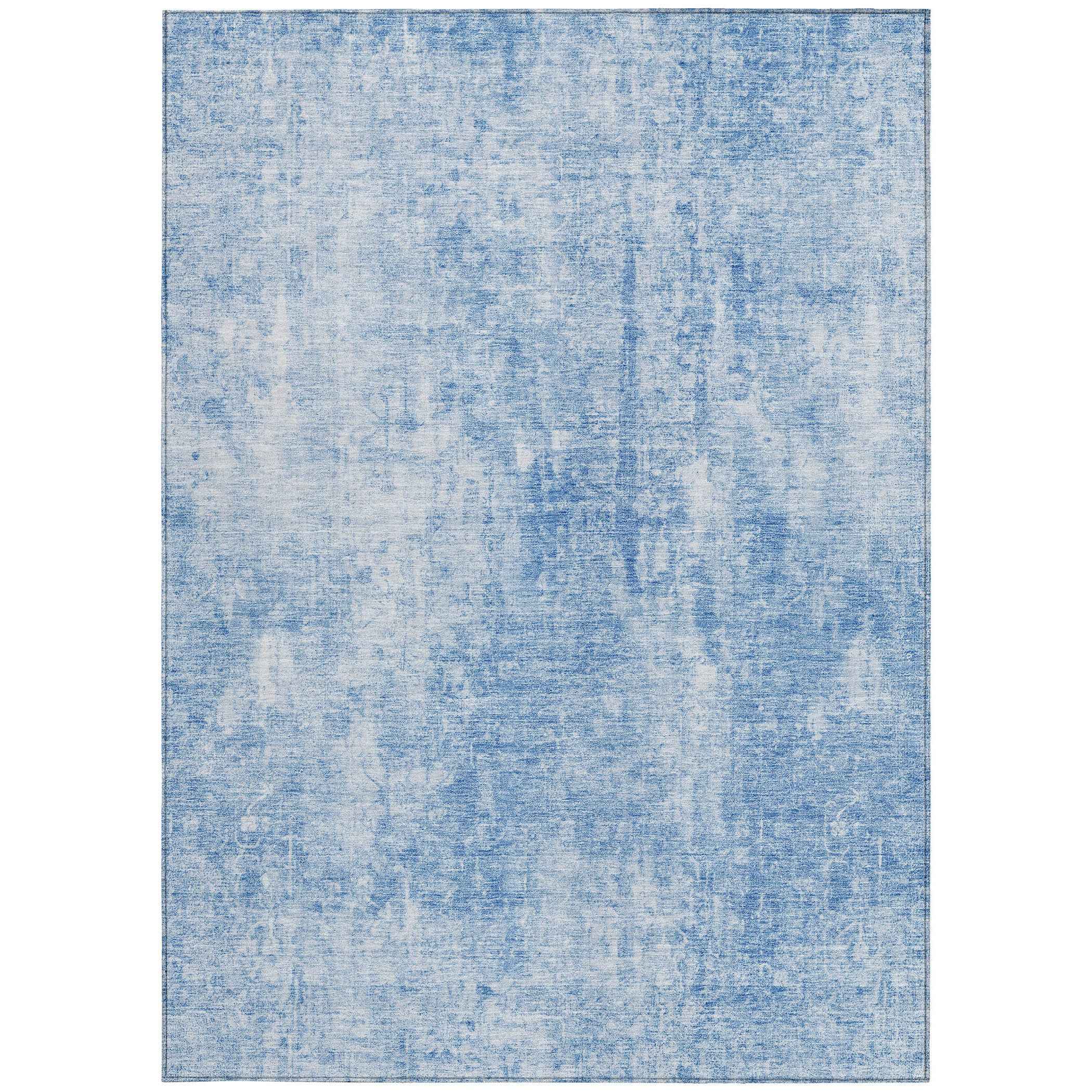 3' X 5' Denim Blue And Ivory Abstract Washable Indoor Outdoor Area Rug