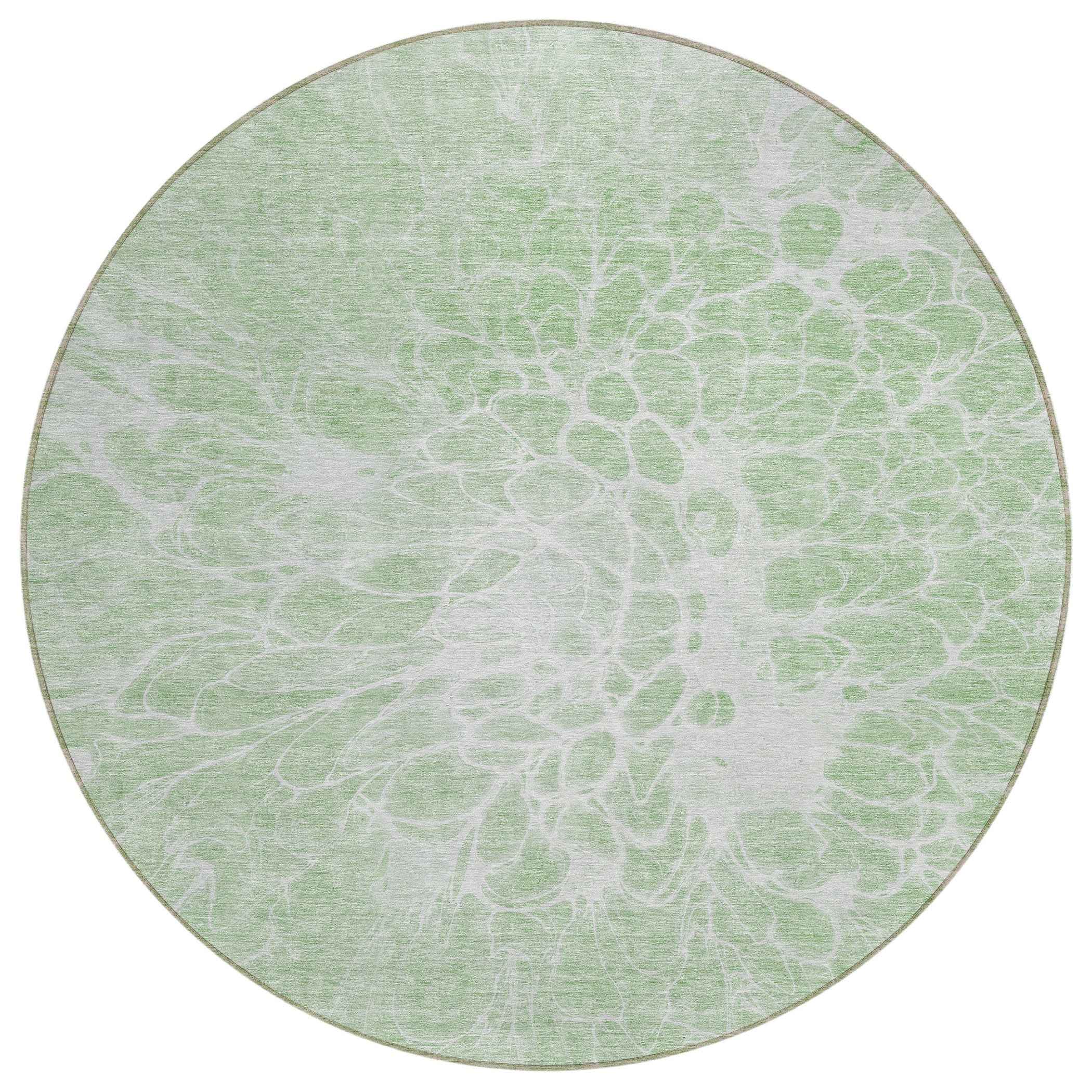 8' Mint Green And Ivory Round Abstract Washable Indoor Outdoor Area Rug