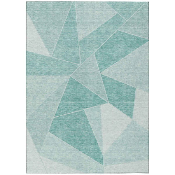 5' X 8' Mint Green And Aqua Geometric Washable Indoor Outdoor Area Rug