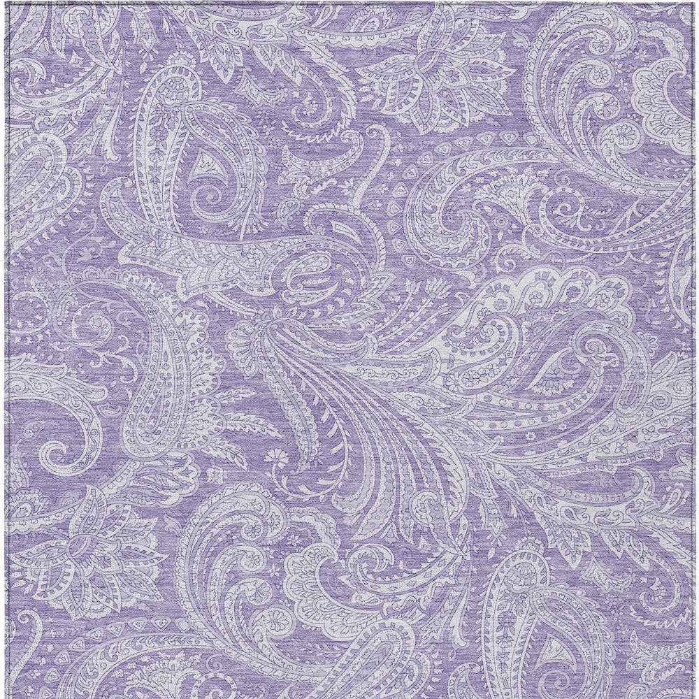 9' X 12' Lavender Purple And Ivory Paisley Washable Indoor Outdoor Area Rug