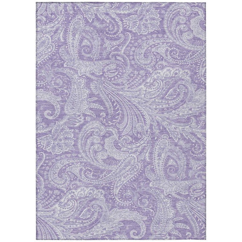 9' X 12' Lavender Purple And Ivory Paisley Washable Indoor Outdoor Area Rug