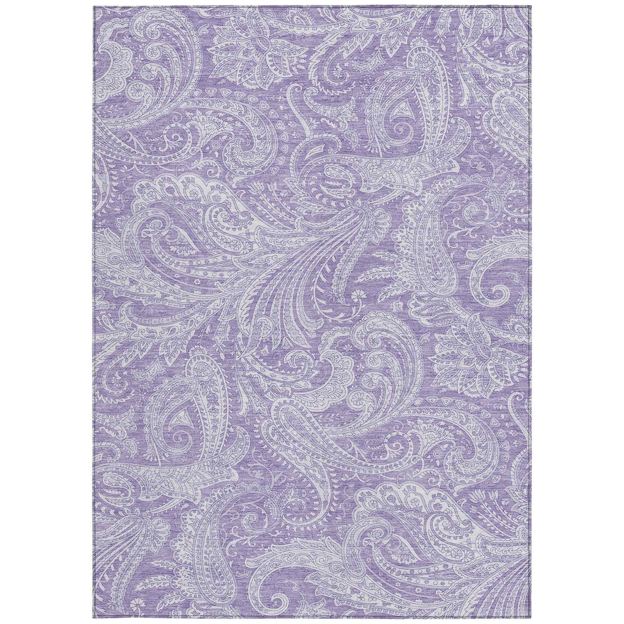 9' X 12' Lavender Purple And Ivory Paisley Washable Indoor Outdoor Area Rug