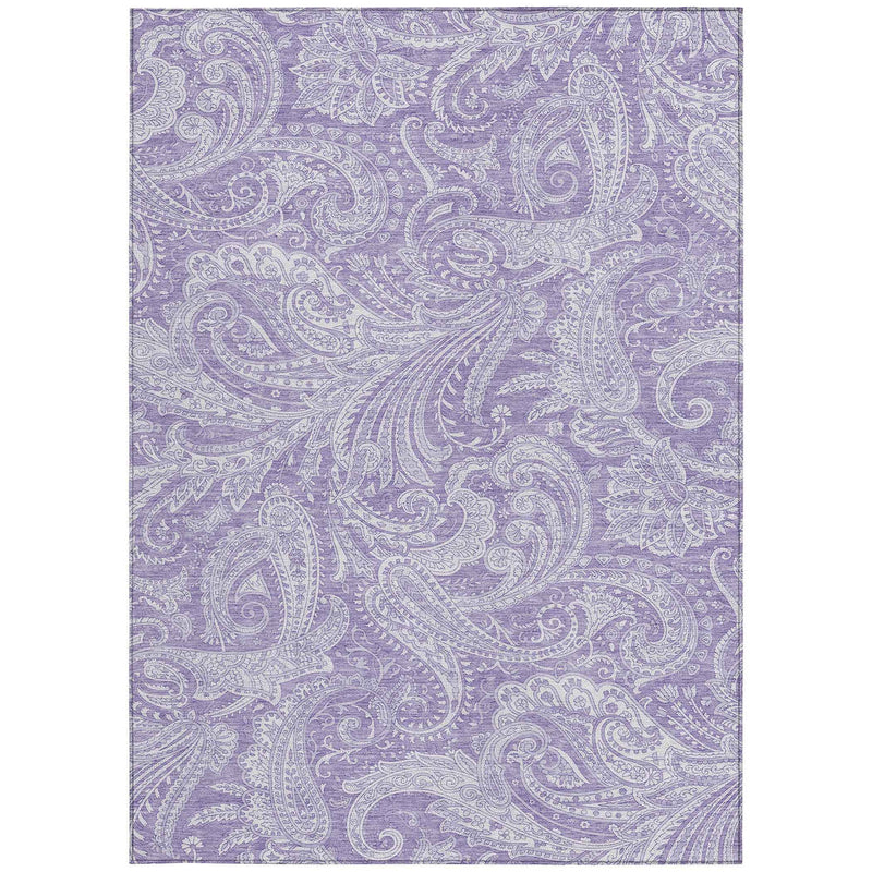9' X 12' Lavender Purple And Ivory Paisley Washable Indoor Outdoor Area Rug