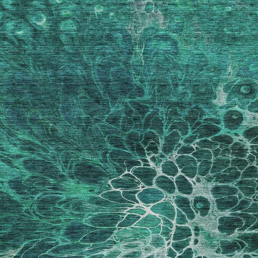3' X 5' Teal Blue Aqua And Turquoise Abstract Washable Indoor Outdoor Area Rug