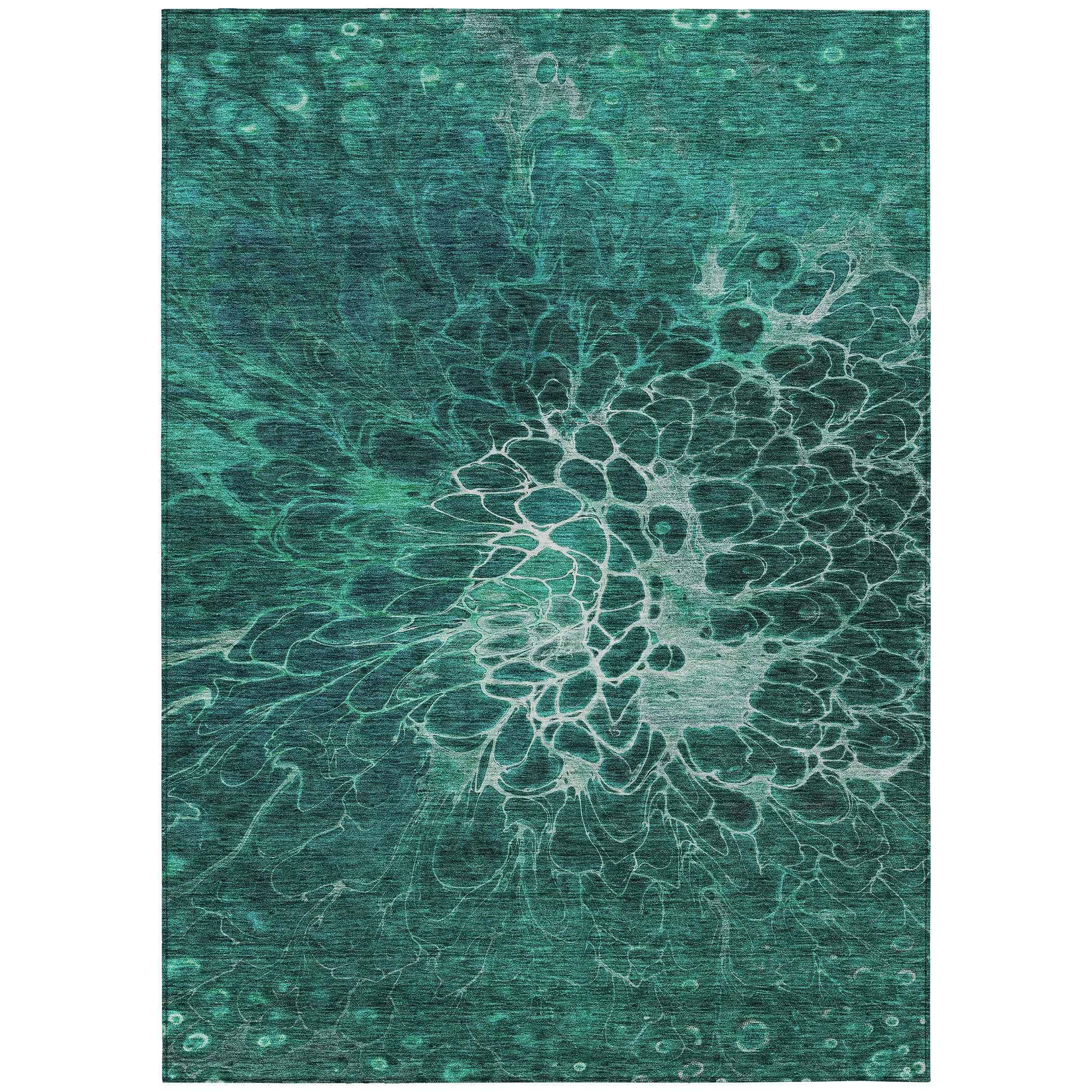3' X 5' Teal Blue Aqua And Turquoise Abstract Washable Indoor Outdoor Area Rug