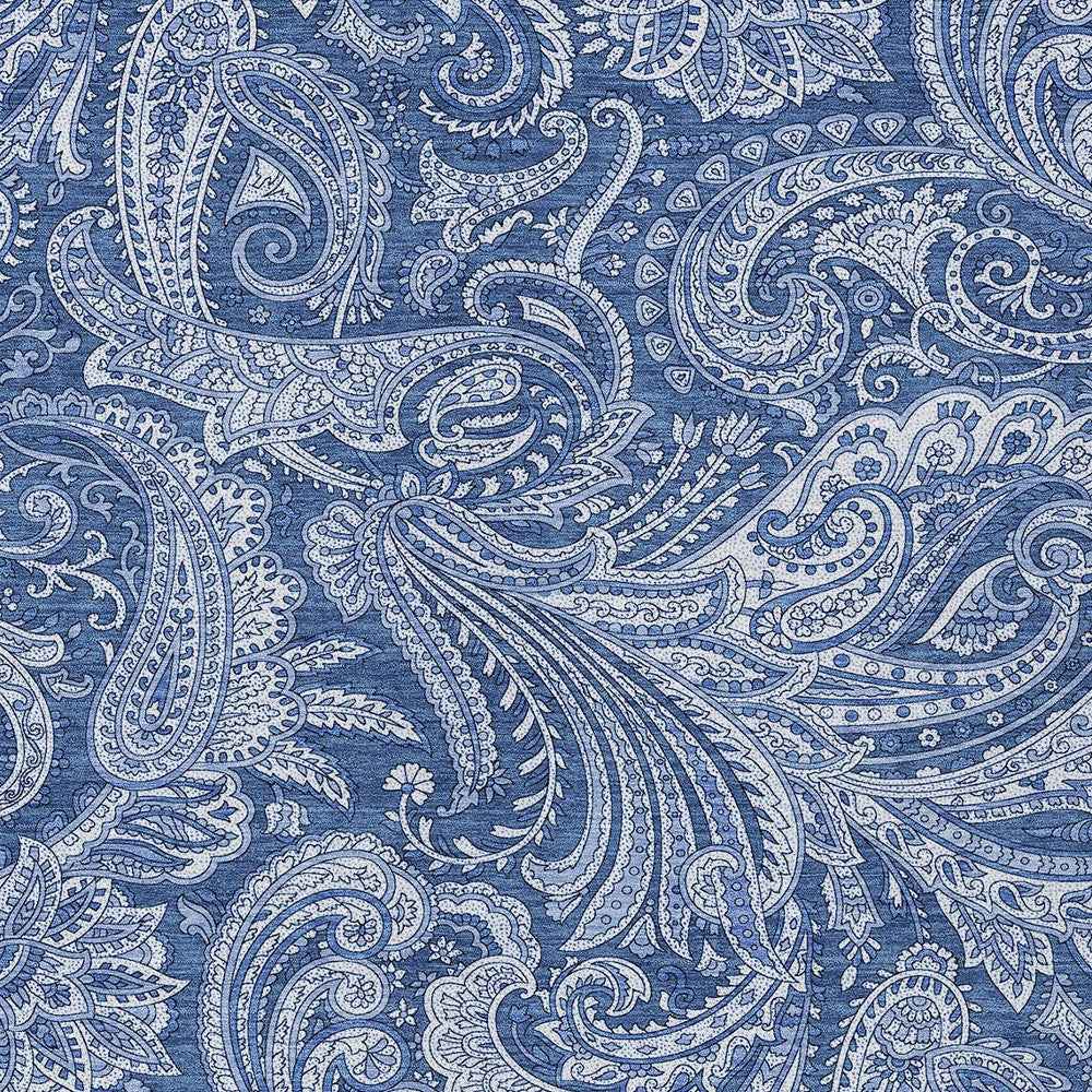 5' X 8' Navy Blue And Denim Blue Paisley Washable Indoor Outdoor Area Rug