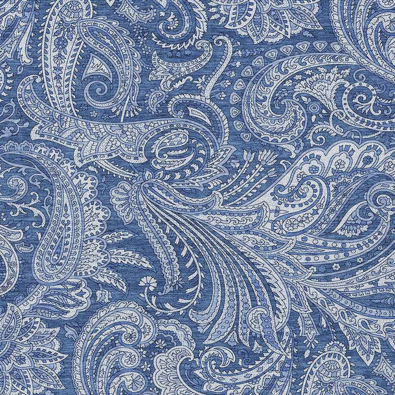 5' X 8' Navy Blue And Denim Blue Paisley Washable Indoor Outdoor Area Rug