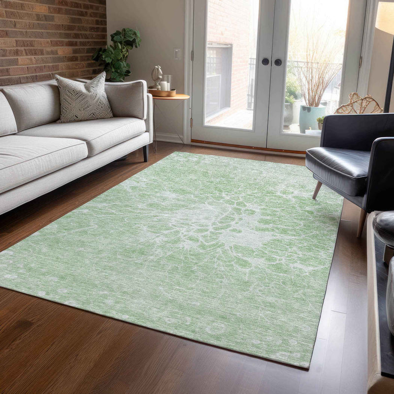5' X 8' Mint Green And Ivory Abstract Washable Indoor Outdoor Area Rug