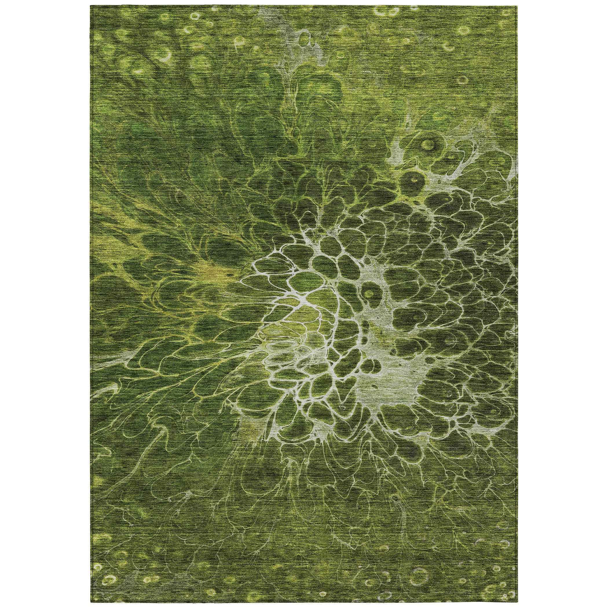 10' X 14' Olive Green And Sage Abstract Washable Indoor Outdoor Area Rug