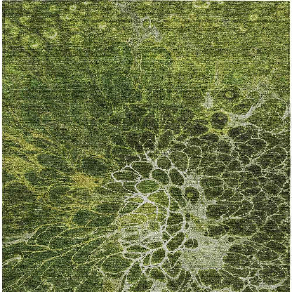 10' X 14' Olive Green And Sage Abstract Washable Indoor Outdoor Area Rug