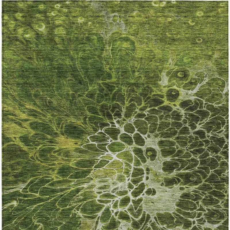 10' X 14' Olive Green And Sage Abstract Washable Indoor Outdoor Area Rug
