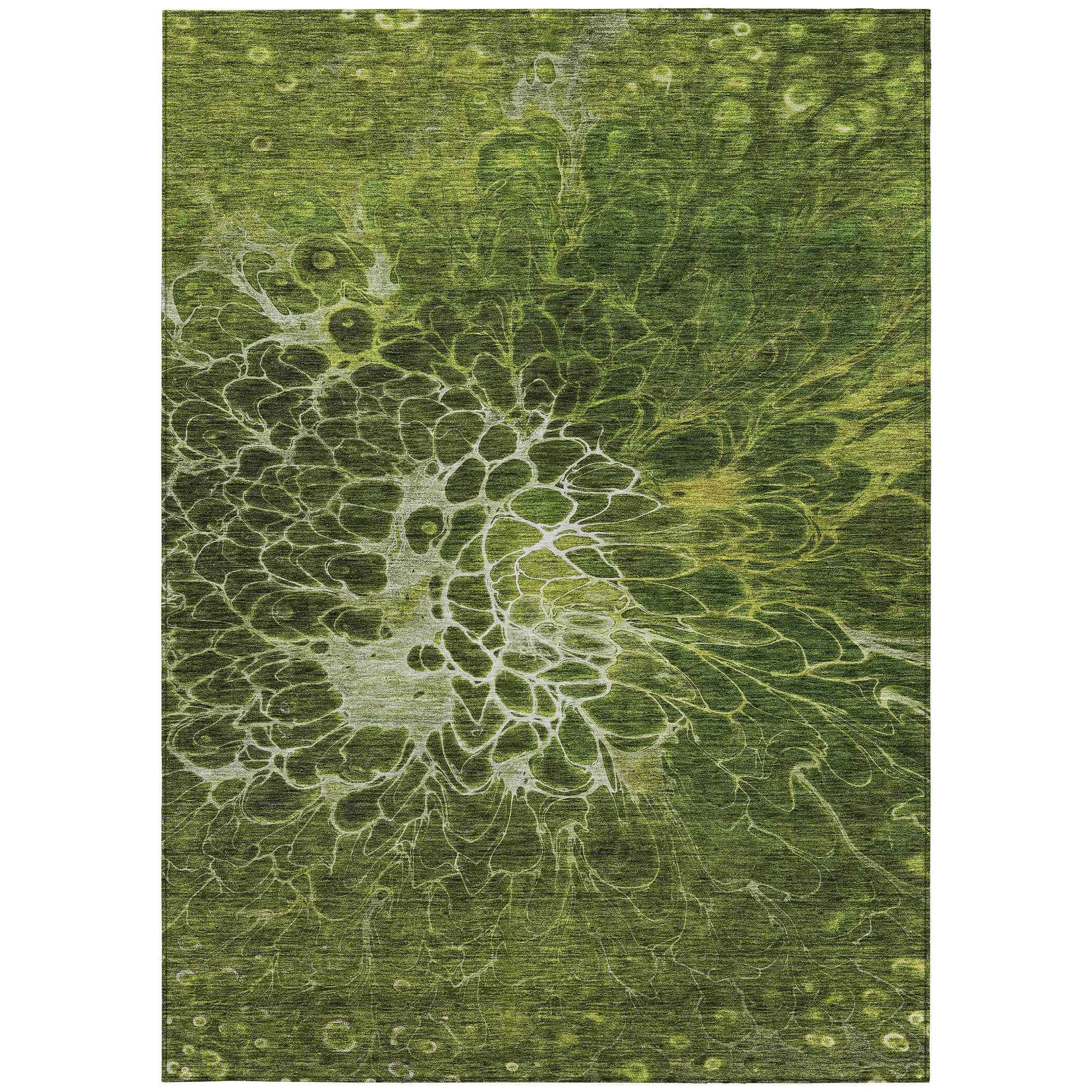 10' X 14' Olive Green And Sage Abstract Washable Indoor Outdoor Area Rug