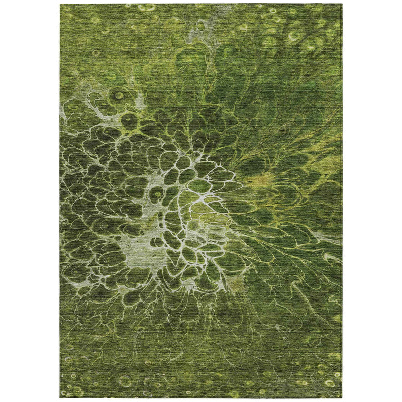 10' X 14' Olive Green And Sage Abstract Washable Indoor Outdoor Area Rug