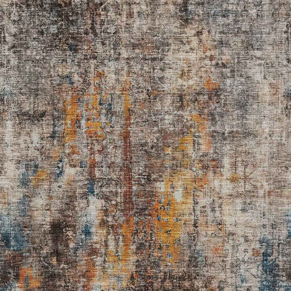 8' X 10' Taupe Chocolate And Copper Abstract Washable Indoor Outdoor Area Rug