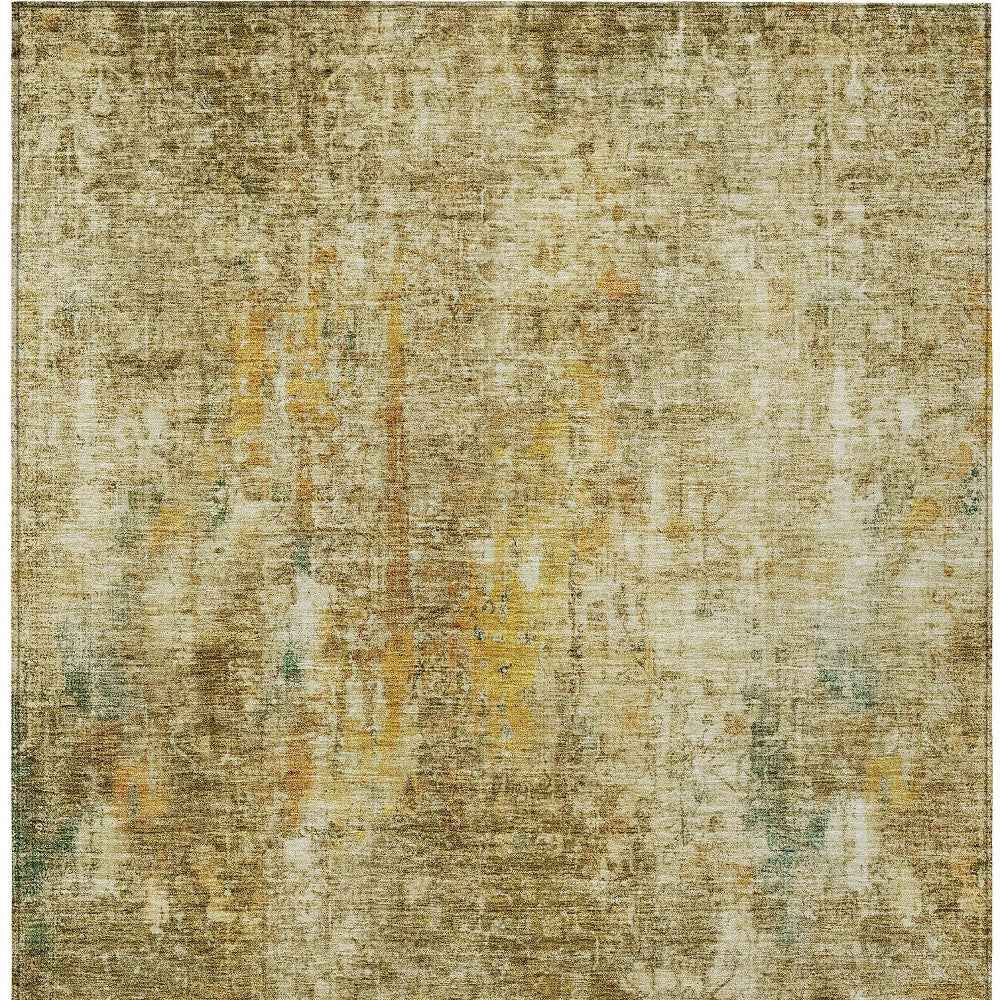 5' X 8' Brown Beige And Gold Abstract Washable Indoor Outdoor Area Rug