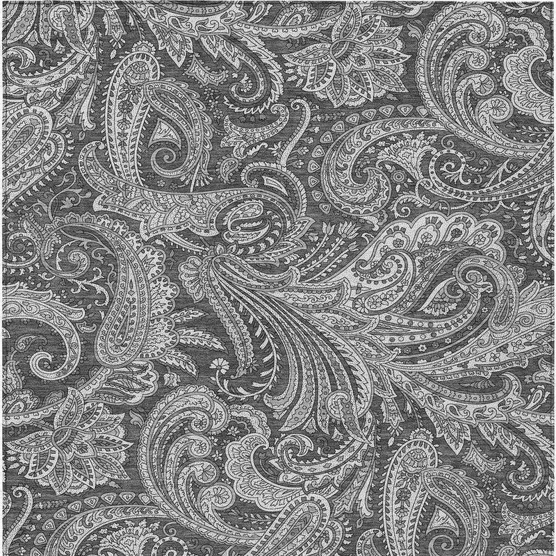 8' X 10' Gray Charcoal And Ivory Paisley Washable Indoor Outdoor Area Rug