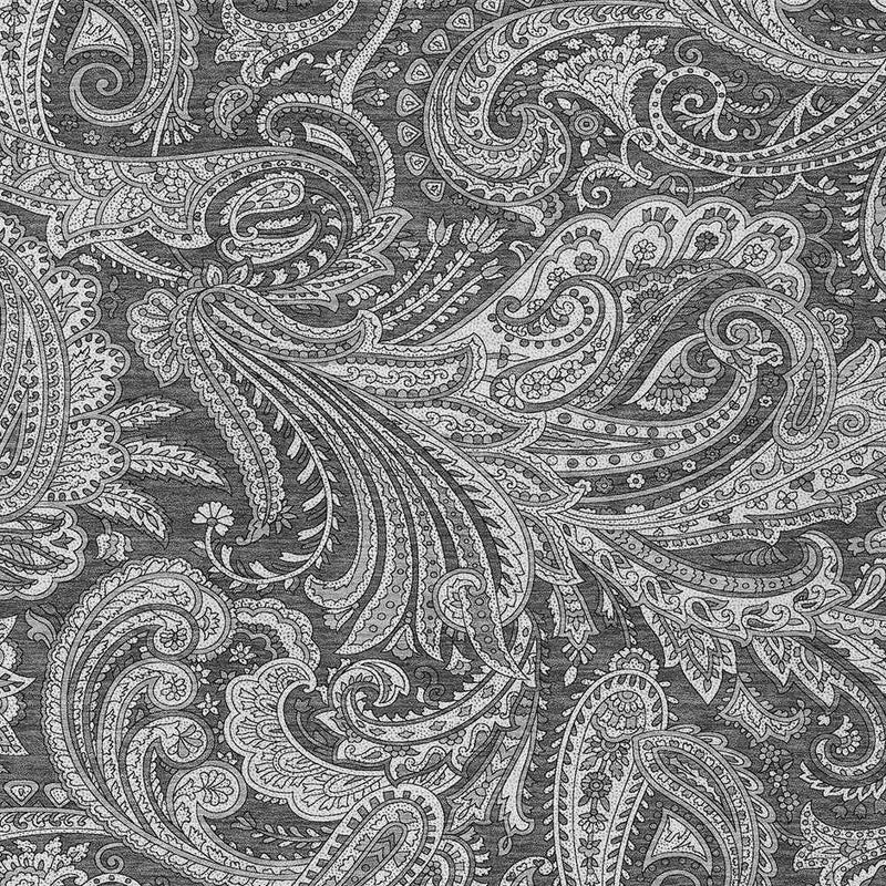 8' X 10' Gray Charcoal And Ivory Paisley Washable Indoor Outdoor Area Rug