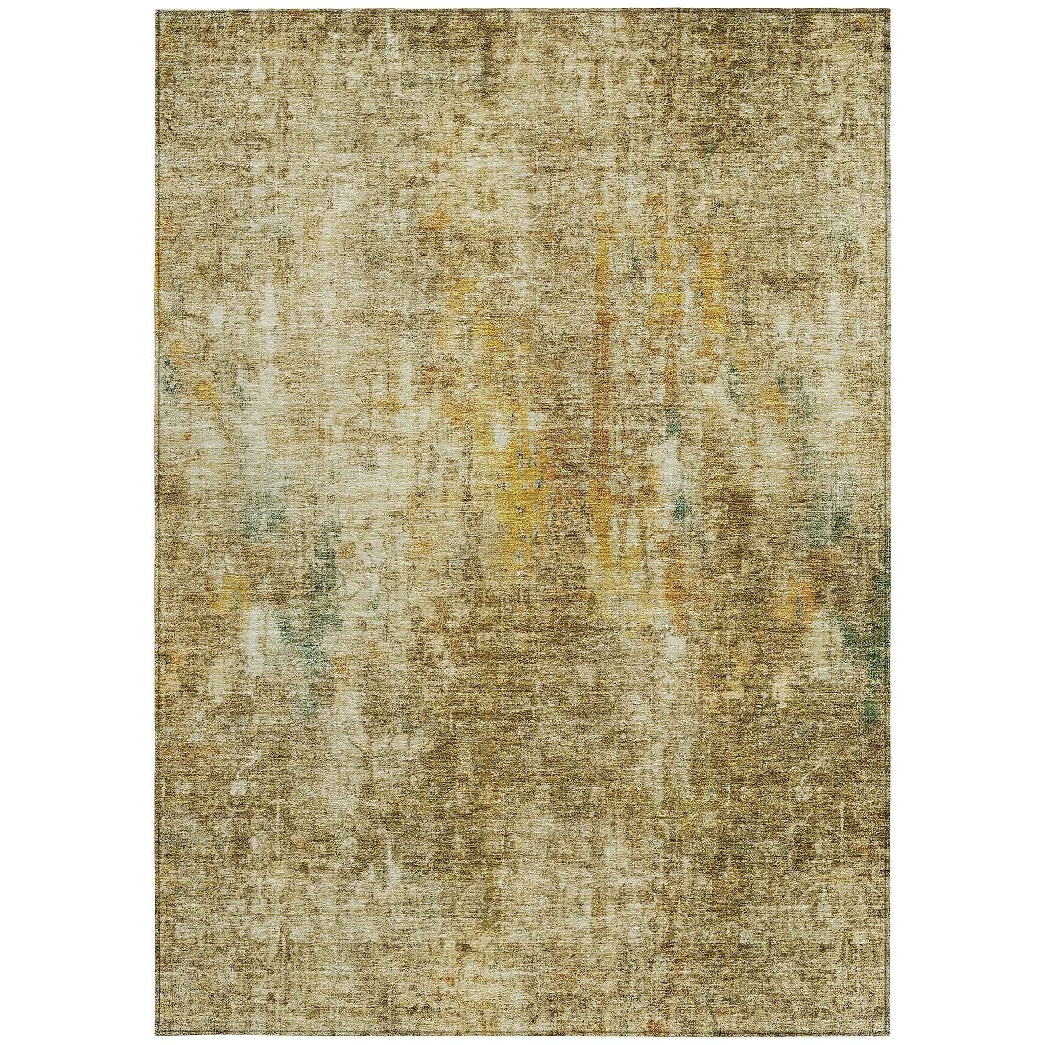 5' X 8' Brown Beige And Gold Abstract Washable Indoor Outdoor Area Rug