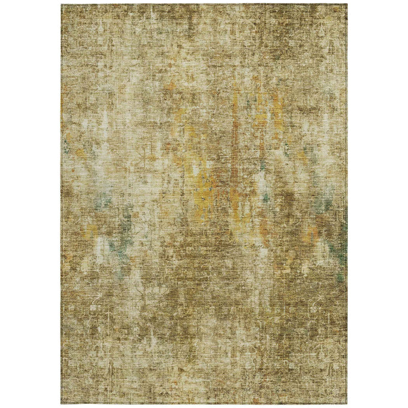 5' X 8' Brown Beige And Gold Abstract Washable Indoor Outdoor Area Rug