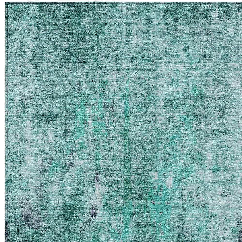 9' X 12' Teal Blue Green And Gray Abstract Washable Indoor Outdoor Area Rug