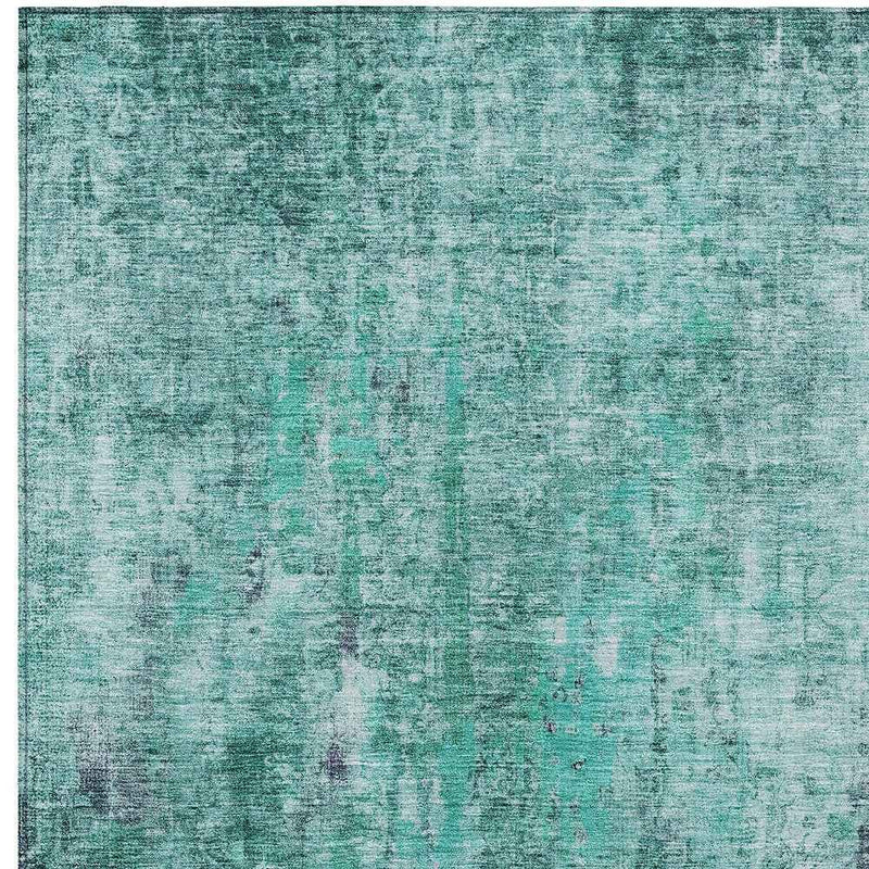 9' X 12' Teal Blue Green And Gray Abstract Washable Indoor Outdoor Area Rug