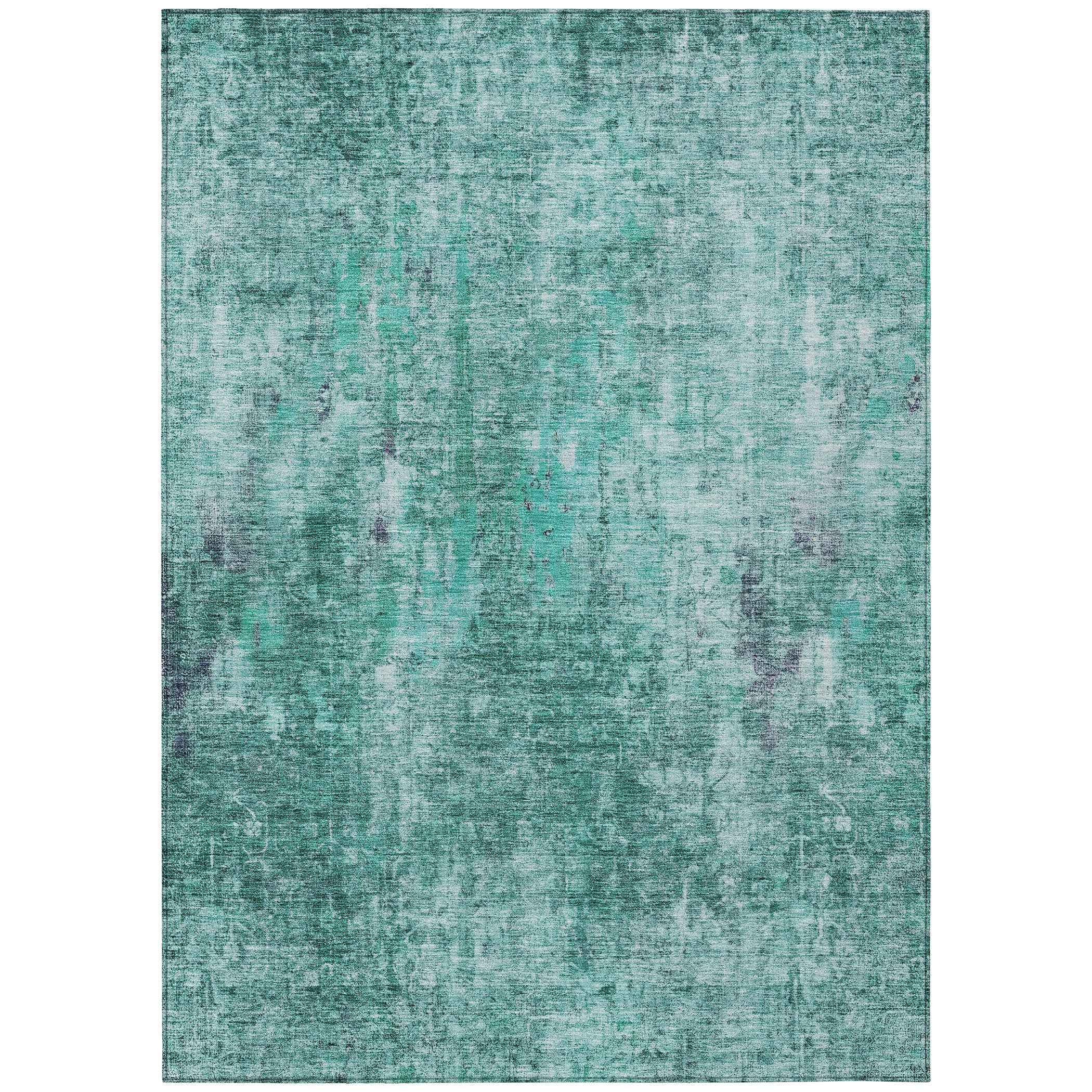 9' X 12' Teal Blue Green And Gray Abstract Washable Indoor Outdoor Area Rug