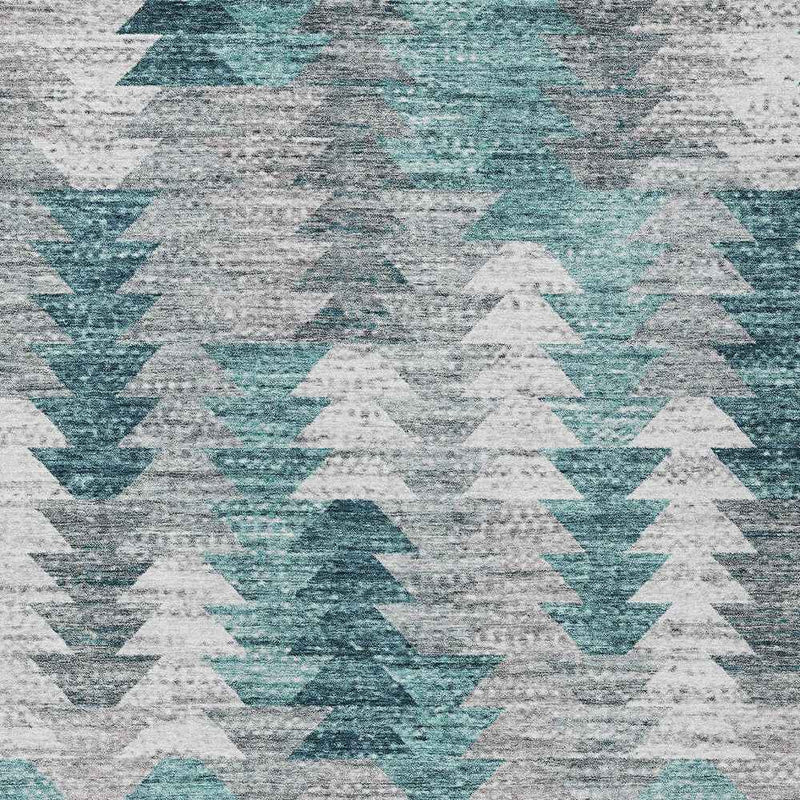 10' X 14' Dark Blue Aqua And Gray Geometric Washable Indoor Outdoor Area Rug