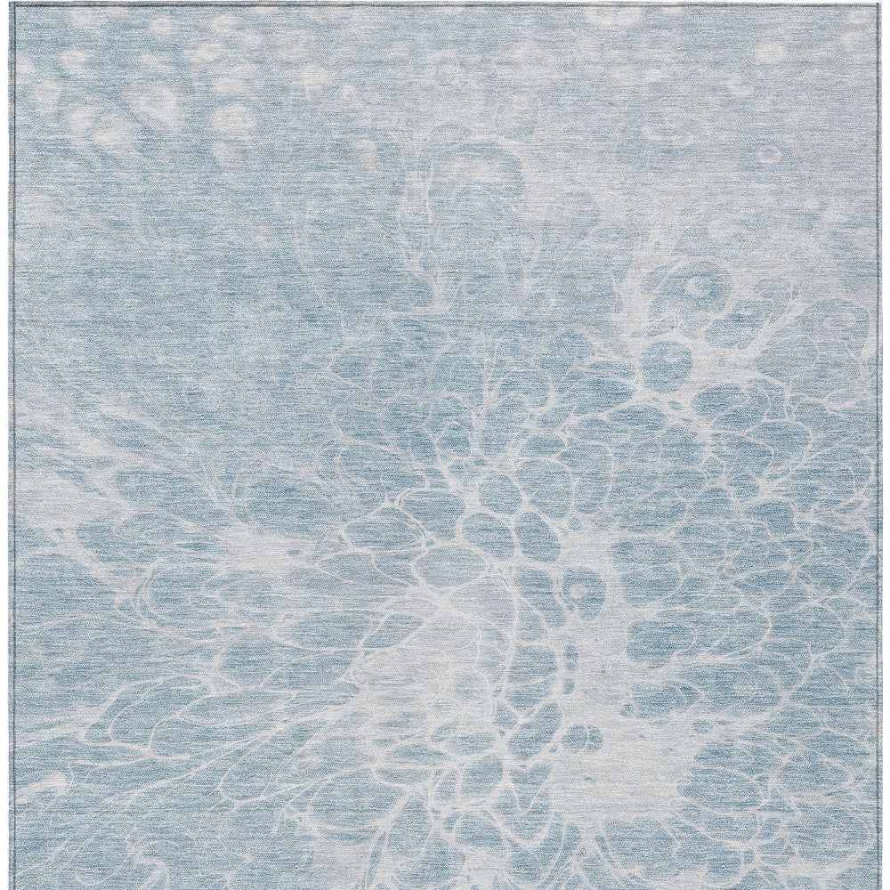 3' X 5' Sky Blue And Denim Blue Abstract Washable Indoor Outdoor Area Rug