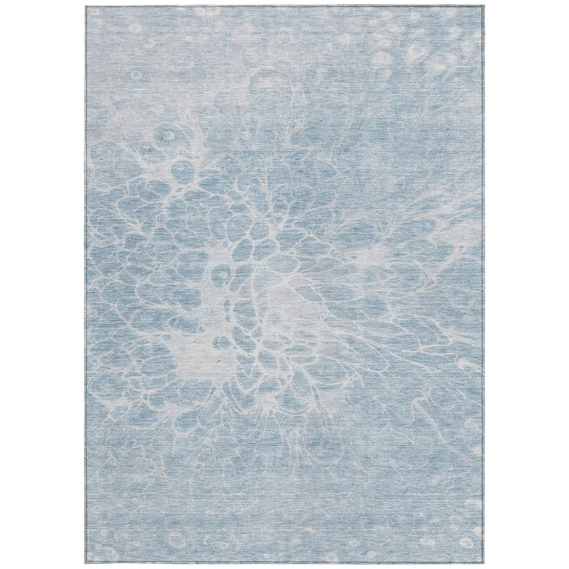 3' X 5' Sky Blue And Denim Blue Abstract Washable Indoor Outdoor Area Rug