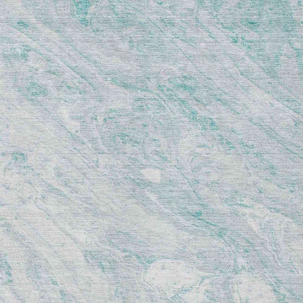 9' X 12' Aquamarine Aqua And Ivory Abstract Washable Indoor Outdoor Area Rug