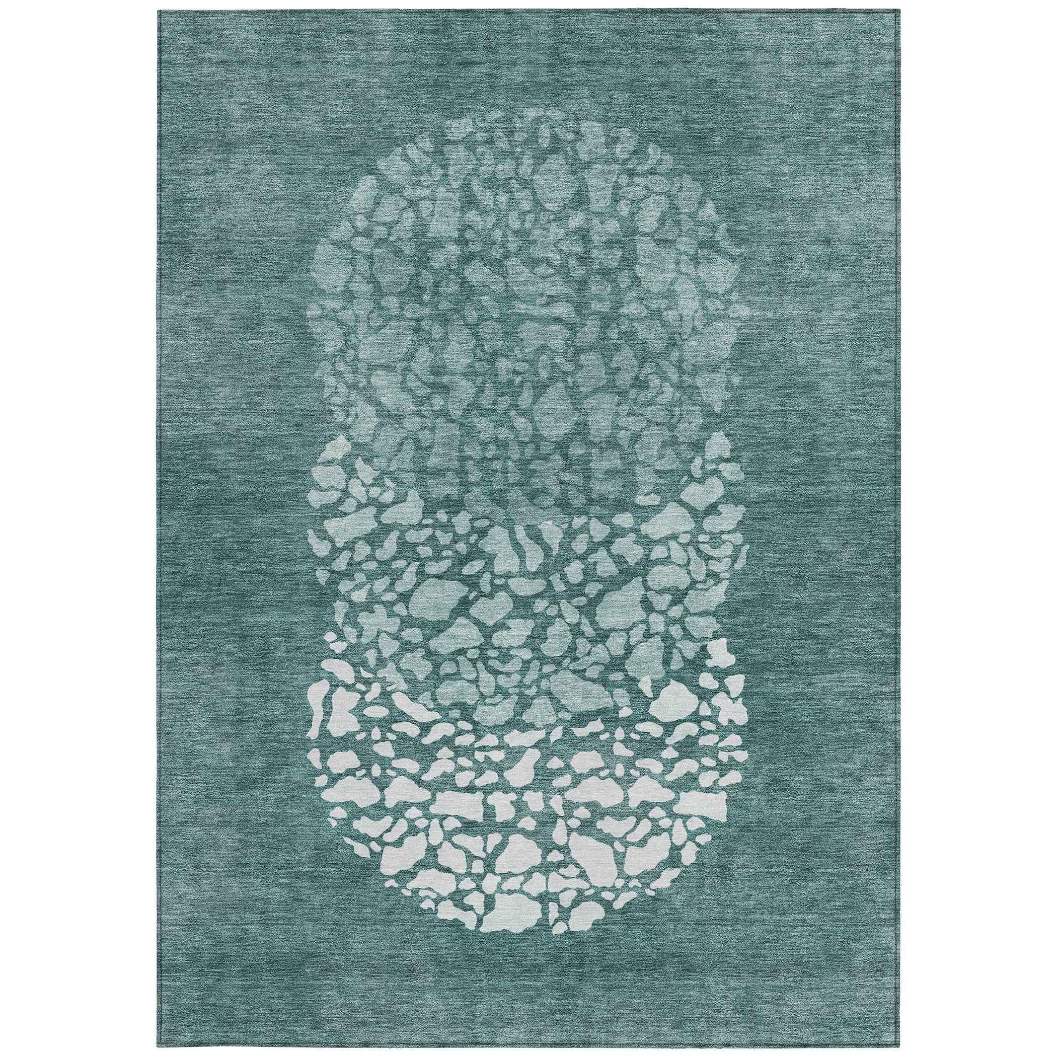 3' X 5' Dark Green Aqua And Ivory Abstract Washable Indoor Outdoor Area Rug