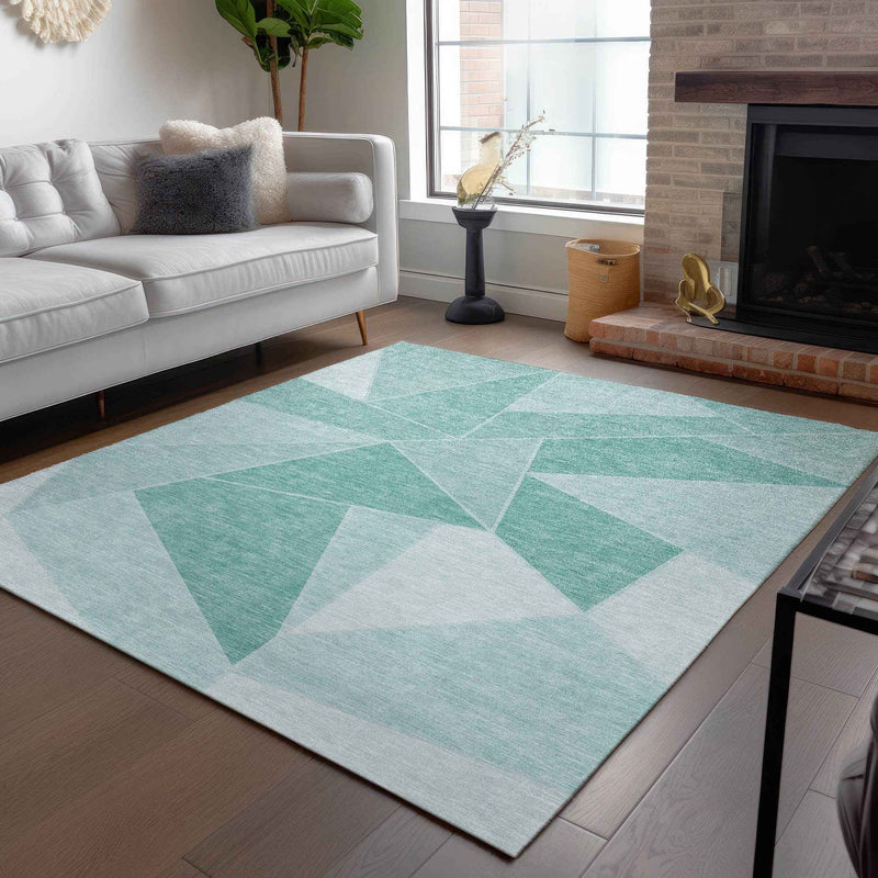 8' X 10' Mint Green And Aqua Geometric Washable Indoor Outdoor Area Rug