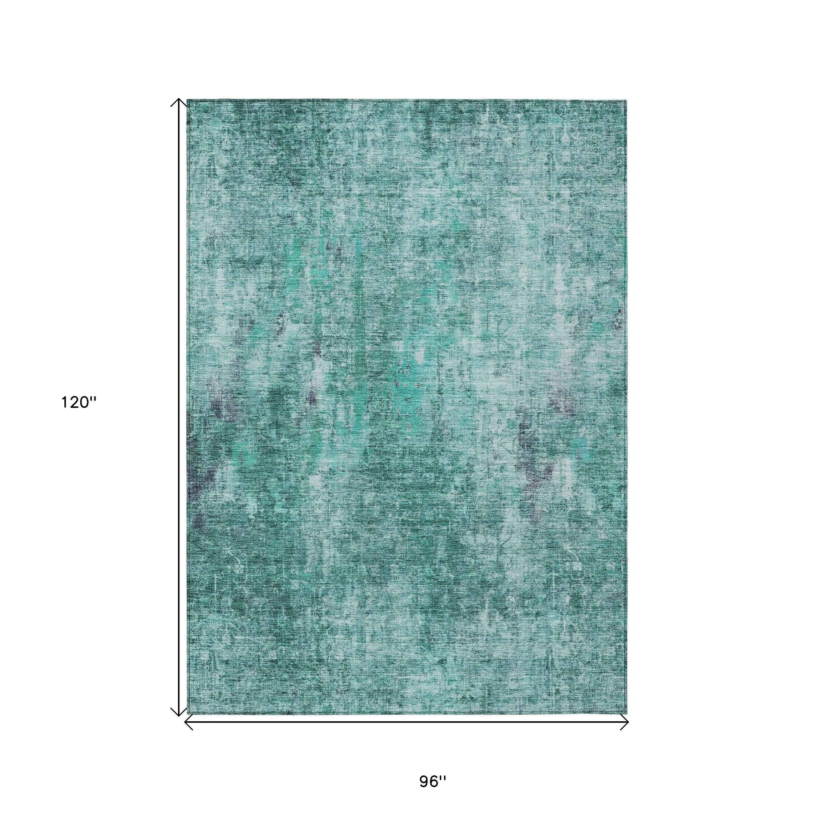 8' X 10' Teal Blue Green And Gray Abstract Washable Indoor Outdoor Area Rug