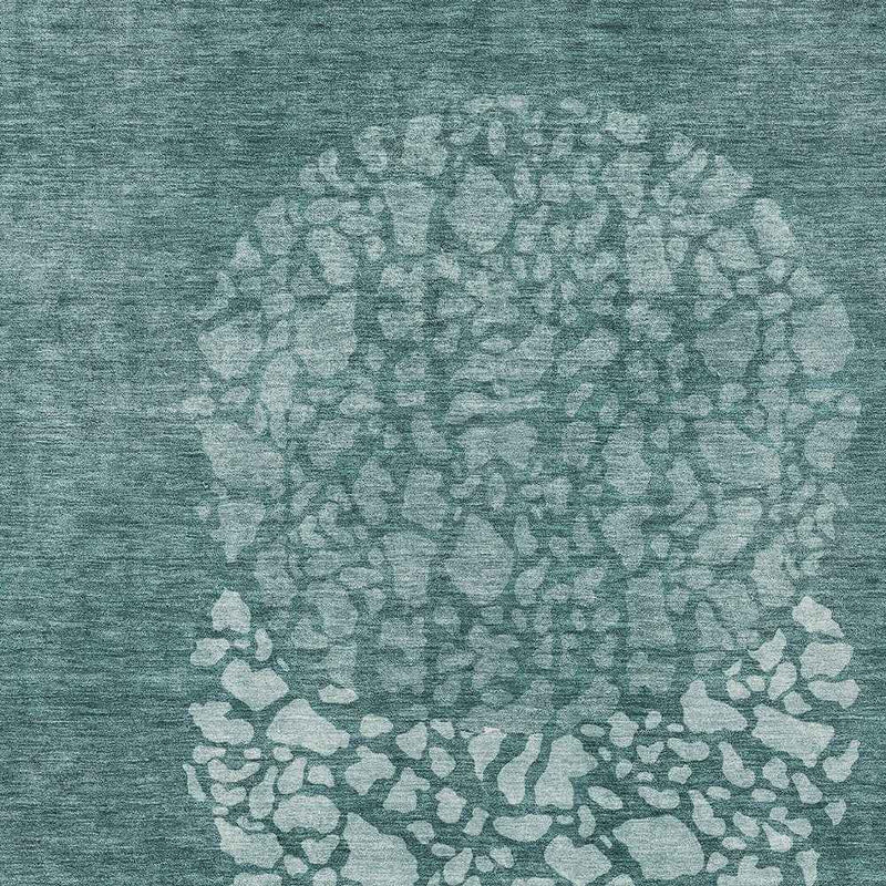 8' X 10' Dark Green Aqua And Ivory Abstract Washable Indoor Outdoor Area Rug