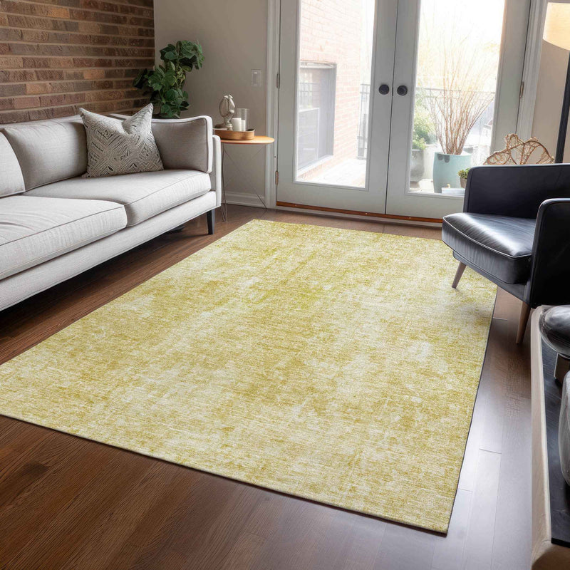 3' X 5' Gold Wheat And Ivory Abstract Washable Indoor Outdoor Area Rug