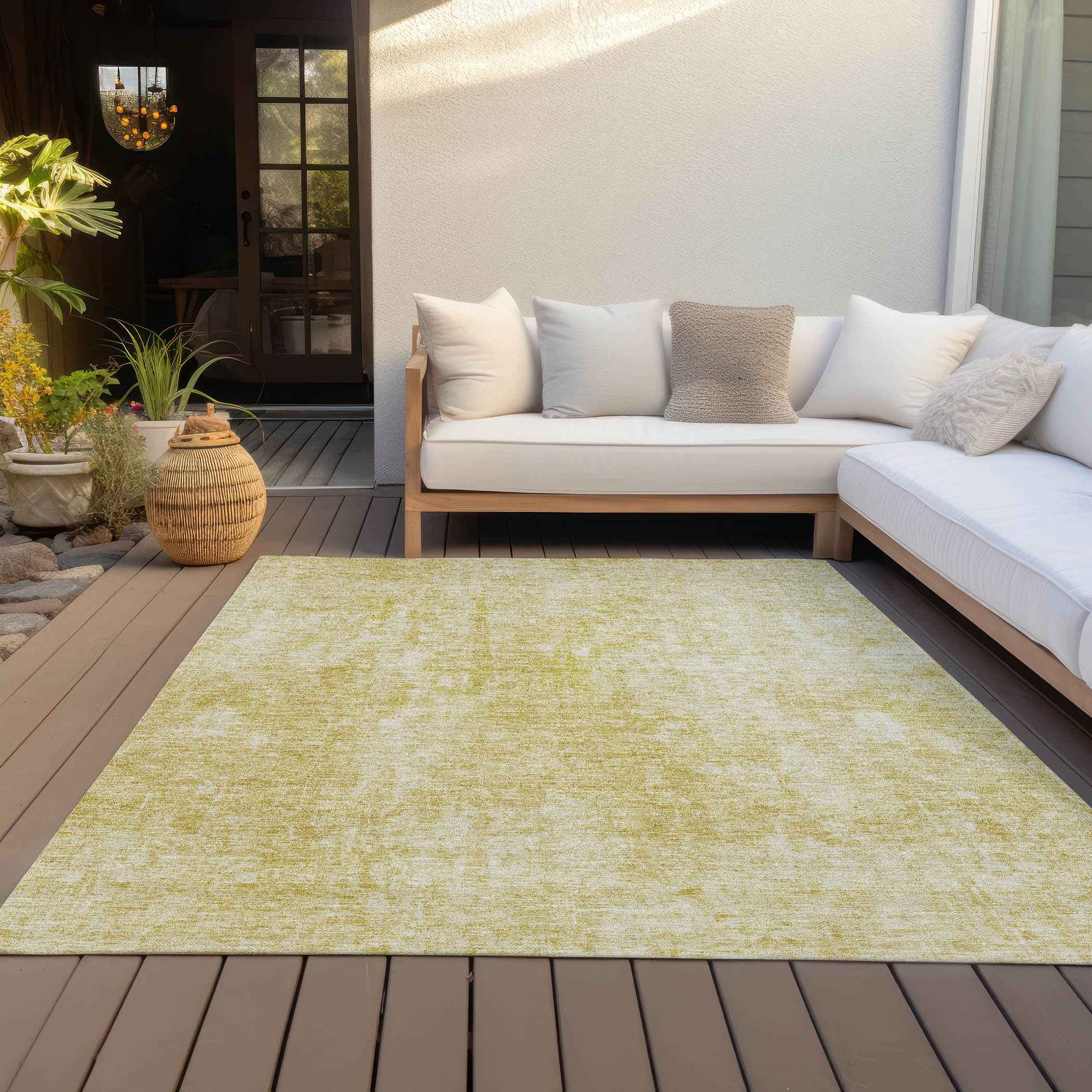 3' X 5' Gold Wheat And Ivory Abstract Washable Indoor Outdoor Area Rug